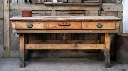 Vintage Wooden Workbench in Rustic Workshop
