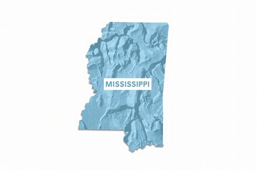 Fototapeta premium Mississippi state map, terrain detail, white background, geographic data, educational use