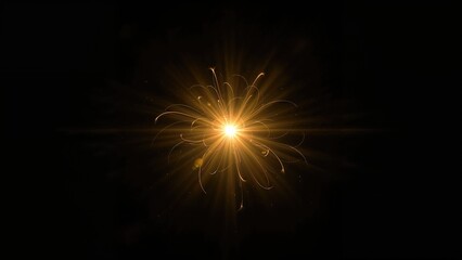 Fototapeta premium Glowing golden flare with lifelike effect on a black canvas enhanced by matte screen filters or optical flare techniques