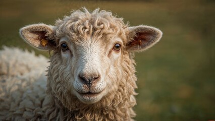 Obraz premium A detailed shot of a sheep's wool-covered face