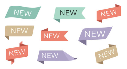 Collection of colorful new ribbons and banners. Set of modern flat design labels for promotion and announcements.