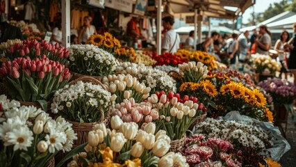 Fototapeta premium A vibrant flower trading area