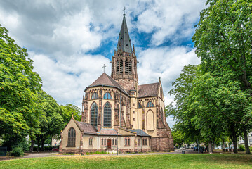 View at the Church of Santa Genevieva in the streets of Mulhouse - France