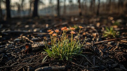 Macro image of flowers near a forest blaze route