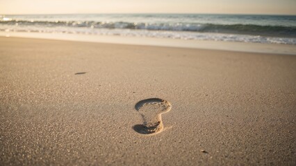 Solitary track imprinted in sand during early sunlight
