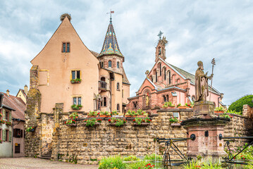 View at the Leon Place in the streets of Equisheim in France
