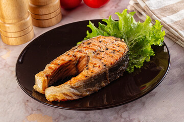 Gourmet grilled salmon fish steak