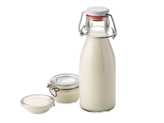 Small Glass Bottle of Fresh Milk with a Flip-Top Lid