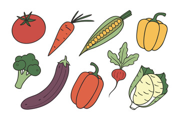 Assorted Vibrant Vegetables: A delightful array of fresh and colorful vegetables, meticulously captured in an illustrative style. Featuring an assortment of healthy ingredients.