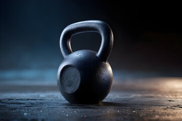 Fototapeta premium Matte black kettlebell on reflective surface - Generative AI
