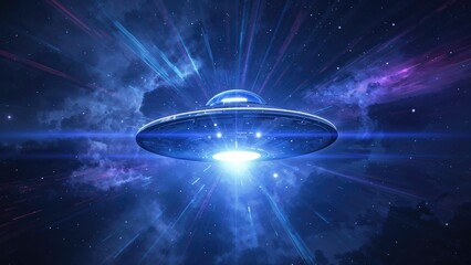 UFO hovering with radiant light rays