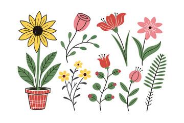 Floral Symphony: A delightful ensemble of diverse flowers, each boasting unique shapes and vibrant colors, creating a symphony of nature's artistry.