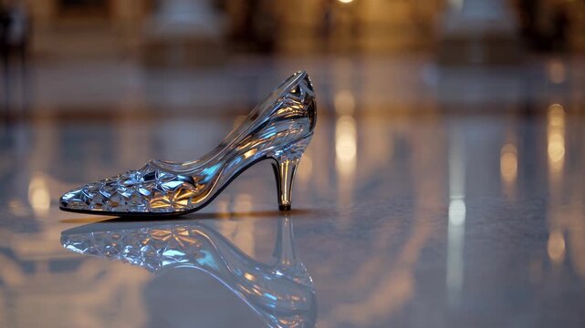 Elegant Glass Slipper on Marble Floor