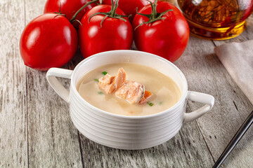 Salmon white soup with salmon