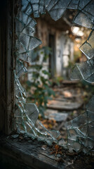 Exploring the Beauty of Decay: A Broken Window in an Abandoned House Signifying Time's Relentless Passage