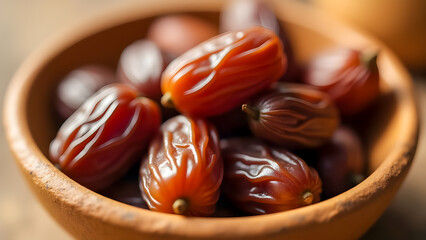 Close-Up Macro of Fresh and Dried Dates in Small Bowl &ndash; High Texture Detail