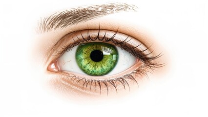 Fototapeta premium A bright green ocular feature on a stark white background