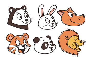 Cartoon Animal Heads: An engaging illustration showcasing an assortment of playful cartoon animal heads, each radiating a unique charm.
