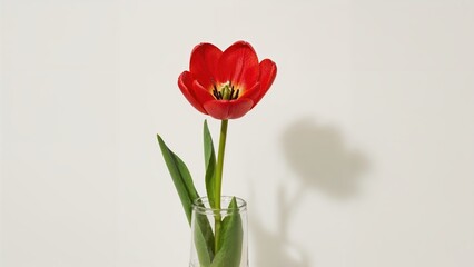 A Scarlet Tulip Blossoming Inside a Transparent Vase with Floral Silhouette