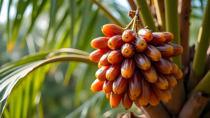Large Bunch of Dates Hanging on Tree with Leaves &ndash; Ultra Realistic 4K Detail