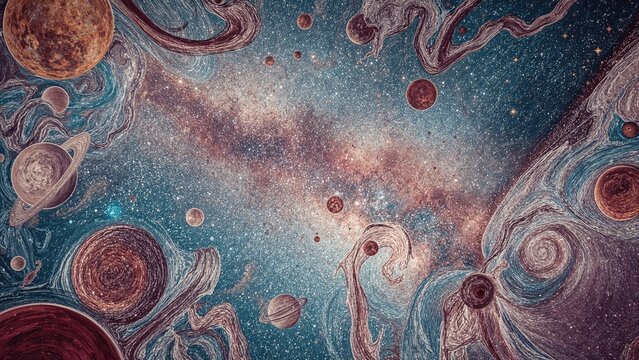 Hand-sketched planets bursting with color