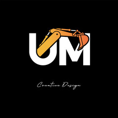 UM Excavator Arm Construction Logo - Bold Industrial Letter mark Design for Heavy Equipment, Contractor Branding & Modern Engineering Identity