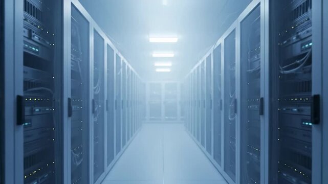 Generic Data Center Aisle with Blinking Servers &mdash; Technology Infrastructure Background (No Logos)