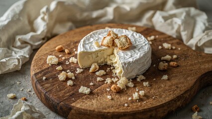 A piece of soft Brie cheese