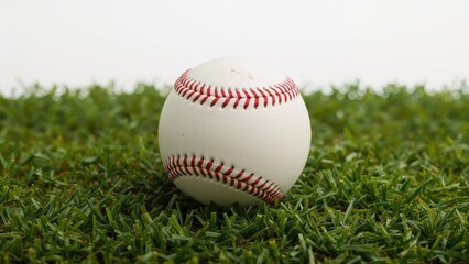 Sport ball positioned on soft green moss isolated by a white surface