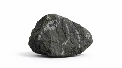 Isolated basalt stone on plain white backdrop