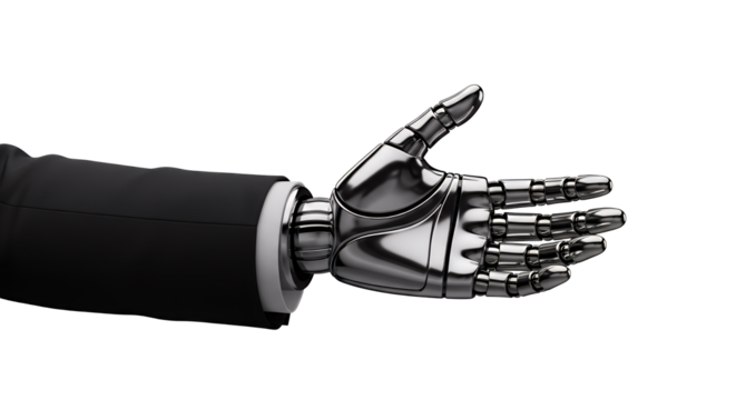 Robot businessman hand offering handshake with futuristic technologies