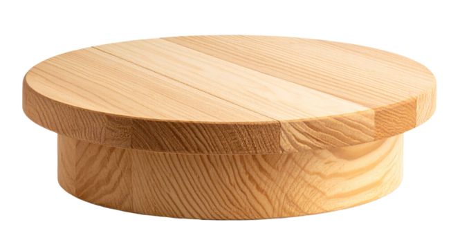 wooden round table or stage isolated on white