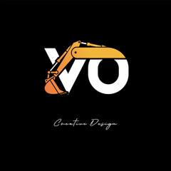 VO Excavator Arm Construction Logo - Bold Industrial Letter mark Design for Heavy Equipment, Contractor Branding & Modern Engineering Identity