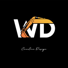 WD Excavator Arm Construction Logo - Bold Industrial Letter mark Design for Heavy Equipment, Contractor Branding & Modern Engineering Identity