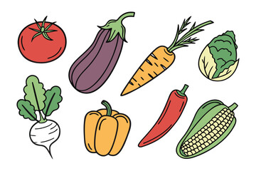 Vibrant Vegetable Assortment: A cheerful and eye-catching assortment of fresh, colorful vegetables, perfect for illustrating healthy eating and culinary themes.