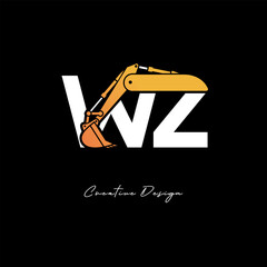 WZ Excavator Arm Construction Logo - Bold Industrial Letter mark Design for Heavy Equipment, Contractor Branding & Modern Engineering Identity