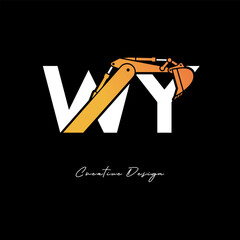 WY Excavator Arm Construction Logo - Bold Industrial Letter mark Design for Heavy Equipment, Contractor Branding & Modern Engineering Identity