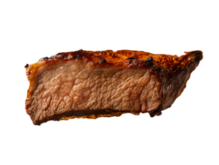 Cross section of a perfectly seared steak showing juicy interior and crispy exterior isolate