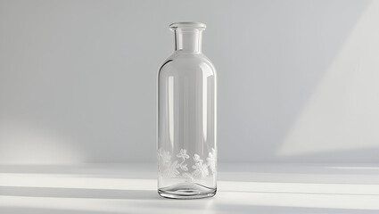 Minimalist bottle with visible liquid inside and no label placed on clean white background in sleek design
