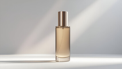 Minimalist bottle with visible liquid inside and no label placed on clean white background in sleek design
