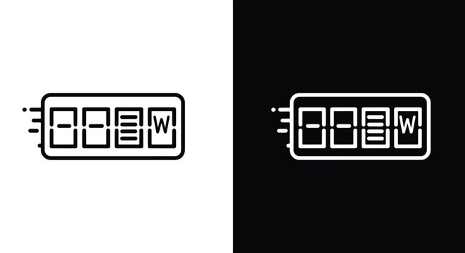 Line art icon of a retro split-flap departure board, showing flipping numbers and letters for travel information.