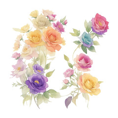 Colorful botanical blooming flower elegance watercolor bouquet. Colorful flower blooms in watercolor serenity painting on canvas, watercolor painting of bouquet vector Illustration.	