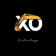 XO Excavator Arm Construction Logo - Bold Industrial Letter mark Design for Heavy Equipment, Contractor Branding & Modern Engineering Identity