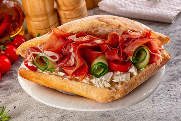 Sandwich with ciabatta and jamon