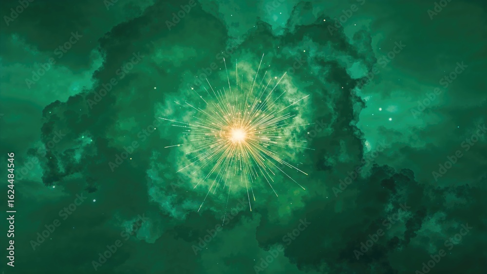 Canvas Prints digital artwork showcasing a star explosion on a green abstract backdrop