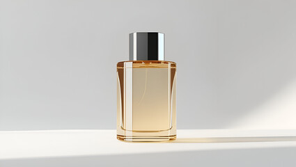 Minimalist bottle with visible liquid inside and no label placed on clean white background in sleek design
