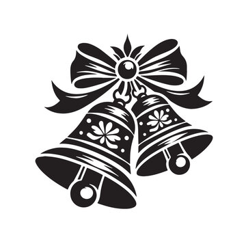recommend clip art: black Christmas bell with bow Silhouette Vector, High Quality Illustration on White Background