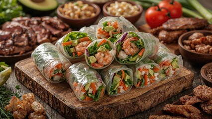 Fototapeta premium Shrimp and Avocado Wrapped in Spring Rolls