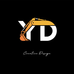 YD Excavator Arm Construction Logo - Bold Industrial Letter mark Design for Heavy Equipment, Contractor Branding & Modern Engineering Identity