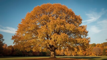 Obraz premium Golden foliage on a tree in a woodland setting